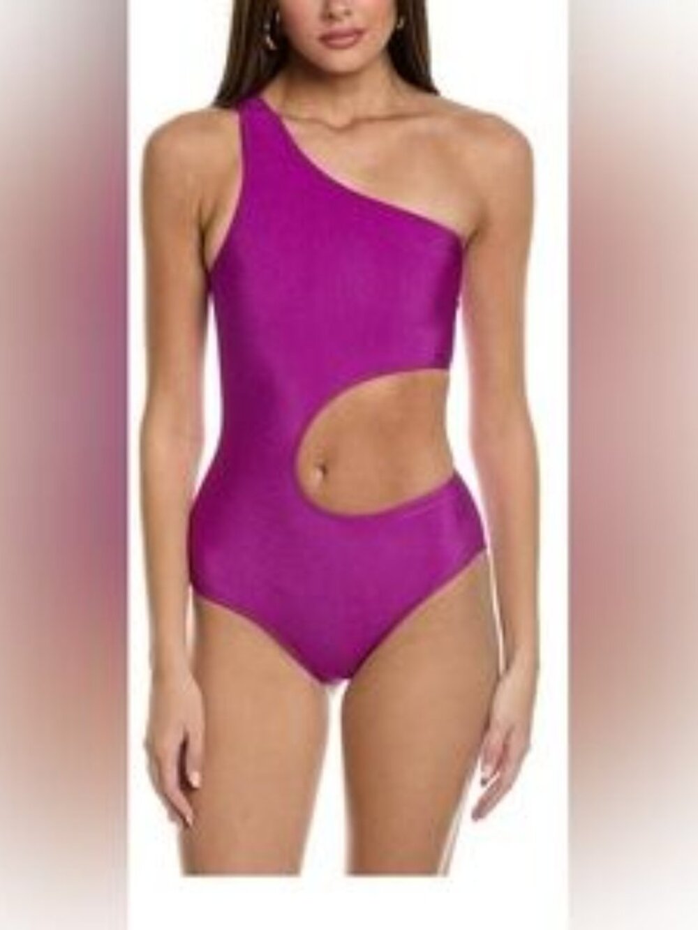 ZADIG & VOLTAIRE Crinkle One Shoulder Swimsuit Cut Out in Prune NWT $278